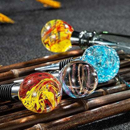 Murano Glass Wine Stoppers, Reusable Wine Bottle Stopper Champagne Stoppers, Perfect Kitchen Wine Decor Wine Accessories Gifts for Men and Women (Brown)