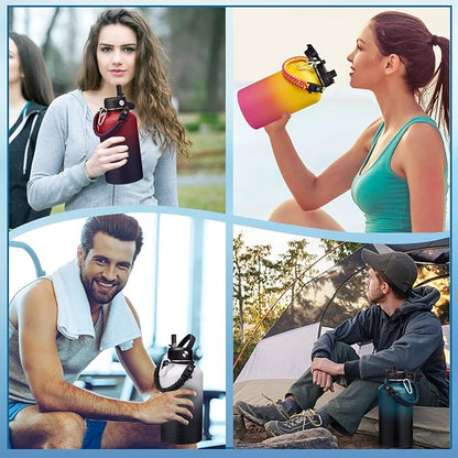 64OZ Stainless Steel Water Bottles - Half Gallon Water Bottle with Straw Lids, Reusable Vacuum Insulated Water Jug w/ Carrier Bag, Leak Proof Metal Waterbottle for Sports Gym Workout Travel Hiking
