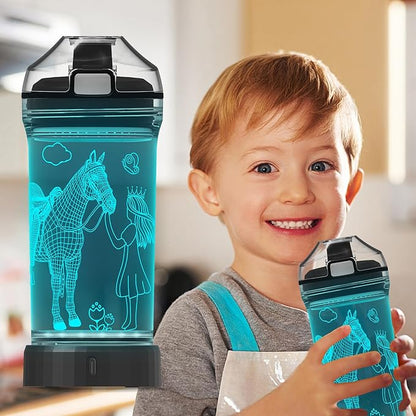 Horse Gifts for Girls, Girl Horse Water Bottle with 3D Glowing Led Light Travel Cups -Tritan BPA Free, Horse Gifts for Birthday, Christmas, Back to School for Child Kids Teens Granddaughter