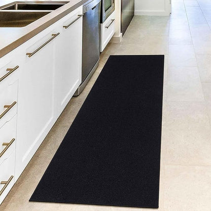 Machine Washable Modern Solid Design Non-Slip Rubberback Traditional Runner Rug for Hallway, Kitchen, Bedroom, Living Room, 2'7" x 12', Solid Black