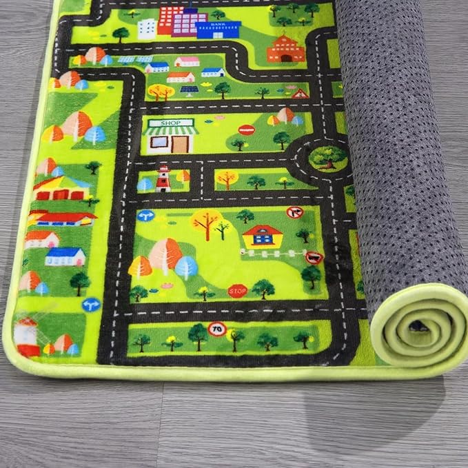 Kids Car Rug Play Mat, City Roads Learning Carpet Great for Playing with Cars and Toys Kids Carpet Playmat Soft Non Slip Playtime Activity Mat for Playroom Bedroom Classroom 5x7 ft Black Street