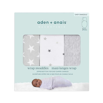 aden + anais, Cotton Knit Baby Wrap, Newborn Wearable Swaddle Blanket, 3 Pack, Twinkle, 0-3 Months