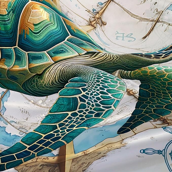 AILONEN 3D Sea Turtle Shower Curtain,Green Sea Turtle Shower Curtain for Bathroom,Nautical Anchor Waterproof Fabric Shower Curtain Set with Hooks,72" W*96" H