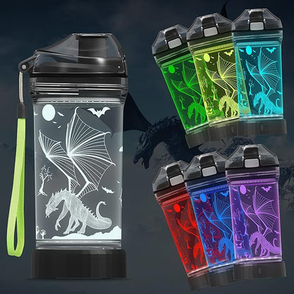 Ammonite Dragon 14 Oz Water Bottle with 3D Glowing LED Light - BPA Free Tritan - Travel Cup Gift for Back to School Boy Child Holiday Camping Picnic