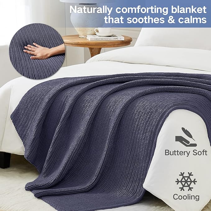Knitted Weighted Blanket(Dark Grey 50"x60" 7lbs),Home Décor Cooling Throw Blanket for Hot Sleepers,Hand Made Chunky Knit Heavy Blanket Use on Twin Size Bed