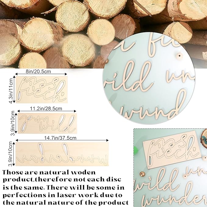 Lettering Wood Sei Frech, Wild und wunderbar - Plywood Words Sign for Decoration, Children's Room Saying Quote, Nursery Wall Art, Wooden Word Text Art (Sei Frech, Wild und wunderbar)