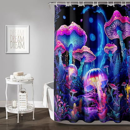 AILONEN Magic Mushroom Shower Curtain,Cartoon Jellyfish Shower Curtain Set for Bathroom,Natural Fungal Bathroom Curtain for Kids Girl,Boho Style Waterproof Fabric Bath Curtain with Hooks, 36" W*72" H