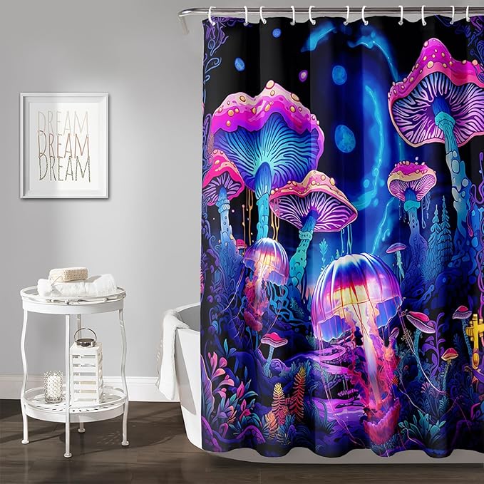 AILONEN Magic Mushroom Shower Curtain,Cartoon Jellyfish Shower Curtain Set for Bathroom,Natural Fungal Bathroom Curtain for Kids Girl,Boho Style Waterproof Fabric Bath Curtain with Hooks, 72" W*72" H