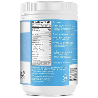 Primal Kitchen Vanilla Collagen Fuel® Drink Mix, Vanilla Coconut Collagen Peptides, No Sugar or Dairy, 20 Ounces