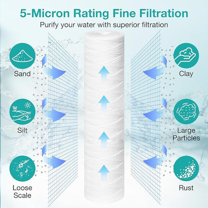 20 x 4.5 Inch 5 Micron String Wound Sediment Water Filter Cartridge, SimPure Whole House Sediment Well Water Filter Replacement for Well Water, Fits DB20P DB20P-3 (2 Pack)