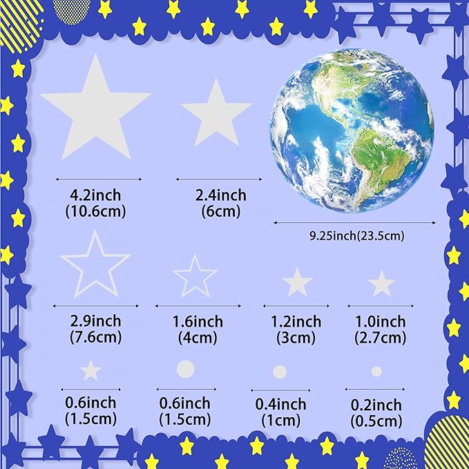 965 PCS Glow in The Dark Stars and Earth for Ceiling, Luminous Stars and Planet Wall Decals, Kids Room Decor, Glowing Galaxy Wall Stickers for Nursery Decorations (Blue)
