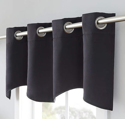 LinenZone 1 Scalloped Valance Curtain Panel - Premium Grommet Blackout Drape - 54 inch Wide x 18 Inches Long - Solid Thermal Insulated Draperies (Nicole Scallop 54 x 18, Black)