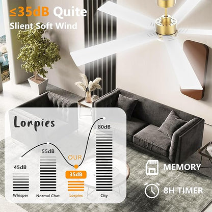 60 Inch Smart Ceiling Fan with Lights Remote,Control via Voice Alexa Google App Wifi,Silent DC Motor,Dimmable,Outdoor Indoor Modern Ceiling Fans for Large Bedroom Living Room Patio,Gold White Black