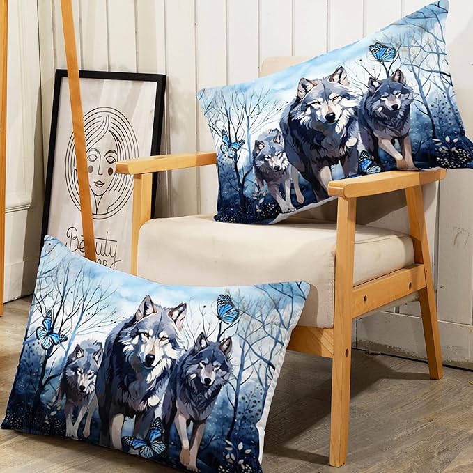 AILONEN Wolf Fitted Sheet Set Twin Size for Boys Girls Animal Wolf Wildlife Bed Sheet Set,Tie Dye Wolf Fitted Sheet with 2 Pillowcases,3 Pieces Safari Wolves Print Bed Sheet Set
