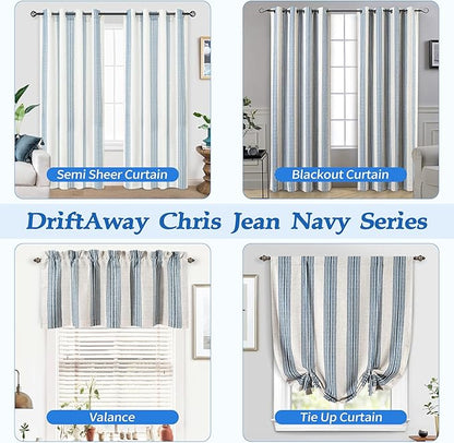 DriftAway Chris Linen Lined Valance Double Layer Thermal Insulated Room Darkening Blackout Valances 3 Inch Rod Pocket Vertical Striped Kitchen Valance for Bathroom 52 Inch by 18 Inch Jean Navy