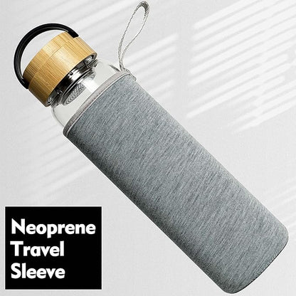 32 oz Motivational Glass Water Bottles with Bamboo Lid Straw and Time Marker - Sports Water Bottle for Drinking