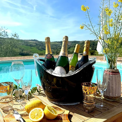 Acrylic Ice Bucket with tongs, Ice Bucket for Parties, Party Supply, Ice Bucket for Cocktail Bar, Champagne Bucket, Tub for Beer, Sparkling Wine, Cocktails, or Ice Cream., Large, Black