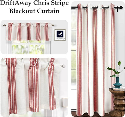 DriftAway Chris Linen Lined Valance Double Layer Thermal Insulated Room Darkening Blackout Valances 3 Inch Rod Pocket Vertical Striped Kitchen Valance for Bathroom 52 Inch by 18 Inch Red