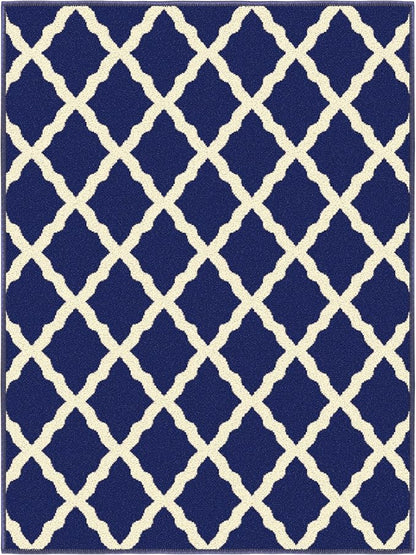 Machine Washable Moroccan Trellis Design Non-Slip Rubberback 2x3 Traditional Indoor Area Rug for Living Room, Bedroom, Kitchen, Entryway, 2'3" x 3', Navy