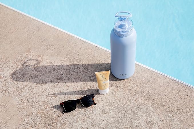 Ello Cooper 40oz Stainless Steel Water Bottle with Straw and Carry Handle, Double Walled and Vacuum Insulated Metal, Leak Proof Locking Lid with Soft Silicone Spout, Reusable, BPA Free, Halogen Blue