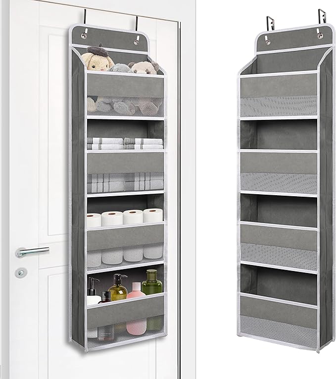 Heavy Duty Over Door Organizer, Wall Mount Hanging Organizer Storage with 4 Large Capacity Pockets, Closet Bathroom Nursery Bedroom Dorm, Toys Cosmetics Sundries and Baby Essentials, Gray