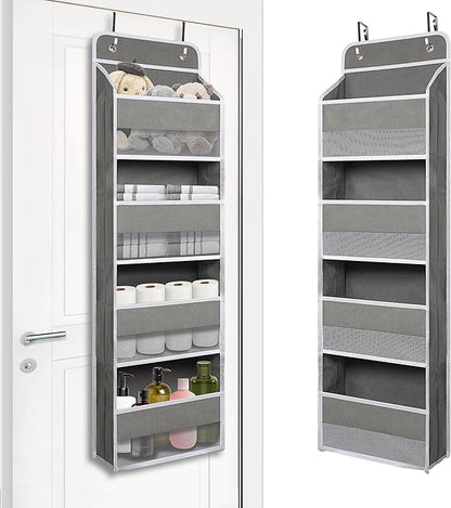 Heavy Duty Over Door Organizer, Wall Mount Hanging Organizer Storage with 4 Large Capacity Pockets, Closet Bathroom Nursery Bedroom Dorm, Toys Cosmetics Sundries and Baby Essentials, Gray