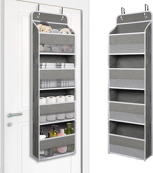 Heavy Duty Over Door Organizer, Wall Mount Hanging Organizer Storage with 4 Large Capacity Pockets, Closet Bathroom Nursery Bedroom Dorm, Toys Cosmetics Sundries and Baby Essentials, Gray