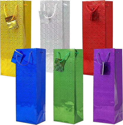 allgala Wine Gift Bags 12-PC 14"x5" Premium Wine Bottle Hologram Gift Bags 6 Color Assorted