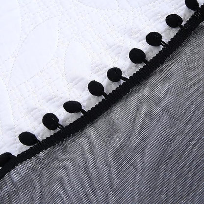 Akiky Pom Pom Canopy Bed Curtains Princess Bed Canopy Scarf for Full/Queen Metal Bed Frame,Wood Frame Bed-2 Panel Sheer Canopy Curtain(Black)