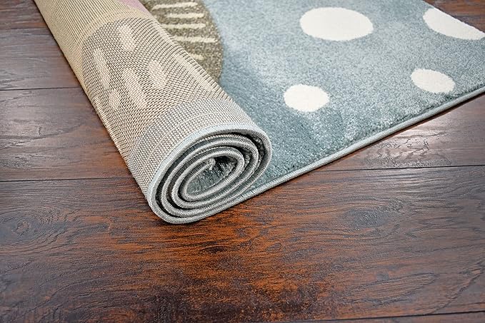 KC Cubs Boy & Girl Modern Decor Multicolor Area Rug and Carpet Collection for Kids, Toddlers and Baby Nursery, Animal Faces Blue Lion