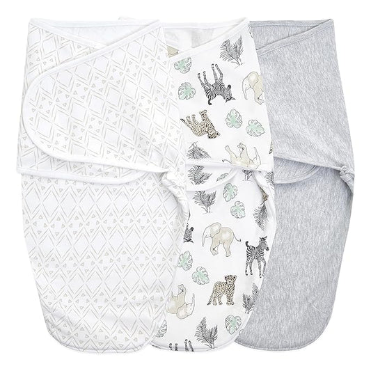 aden + anais, Cotton Knit Baby Wrap, Newborn Wearable Swaddle Blanket, 3 Pack, Multicolor Toile, 4-6 Months, Large
