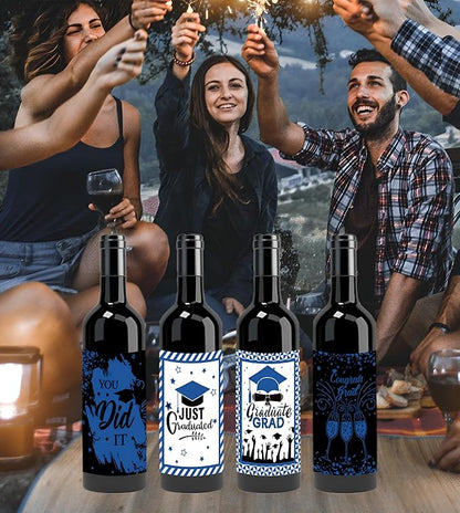 24Pcs Graduation Gift Wine Labels Congrats Grad Wine Bottle Stickers Graduation Party Waterproof Wine Bottle Decoration Cover for College Congrats Graduation Party Decorations, 4 Design
