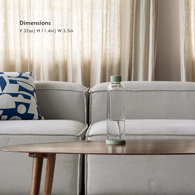 KIVY 32 oz Glass Water Bottle with Silicone Sleeve - BPA free Glass Water Bottles 32 oz - Green water bottles glass bottle clear - Borosilicate glass water bottle 32 oz - Glass drinking bottle