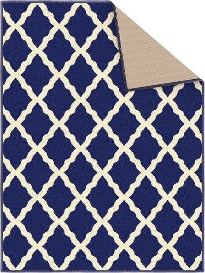 Machine Washable Moroccan Trellis Design Non-Slip Rubberback 2x3 Traditional Indoor Area Rug for Living Room, Bedroom, Kitchen, Entryway, 2'3" x 3', Navy