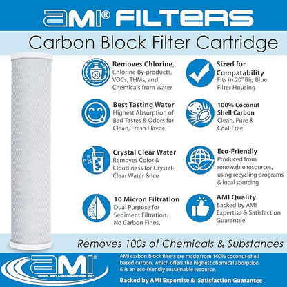 Applied Membranes Inc. 3-Stage Whole-House Water Filter Cartridge Replacements, 20-Inch Carbon and Sediment Filter Cartridges
