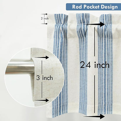 DriftAway Chris Linen Lined Valance Double Layer Thermal Insulated Room Darkening Blackout Valances 3 Inch Rod Pocket Vertical Striped Kitchen Valance for Bathroom 52 Inch by 24 Inch Jean Navy