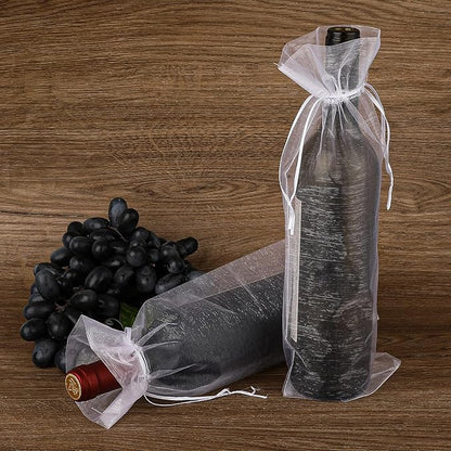 Trinkrittey 30 Pcs Organza Wine Bags 14.6" x5.5" White Organza Wine Bags Wine Bottle Gift Bags with Drawstrings Sheer Mesh Wine Gift Pouches for Wedding Festival Party Birthday