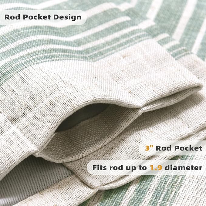DriftAway Chris Linen Lined Valance Double Layer Thermal Insulated Room Darkening Blackout Valances 3 Inch Rod Pocket Vertical Striped Kitchen Valance for Bathroom 52 Inch by 18 Inch Green