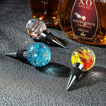 Murano Glass Wine Stoppers, Reusable Wine Bottle Stopper Champagne Stoppers, Perfect Kitchen Wine Decor Wine Accessories Gifts for Men and Women-（blue）