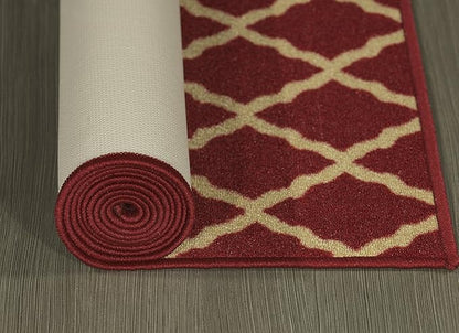 Ottomanson Machine Washable Elegant Trellis Design Non-Slip Rubberback 2x7 Traditional Runner Rug for Hallway, Kitchen, Bedroom, Living Room, 1'10" x 7', Red