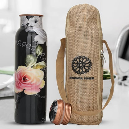 Copper Water Bottle for Drinking 34 oz Handmade Ayurvedic Health Benefits Leak Proof Copper water Bottle With Carry Bag for Sport Fitness Yoga - Natural Copper Water Bottle