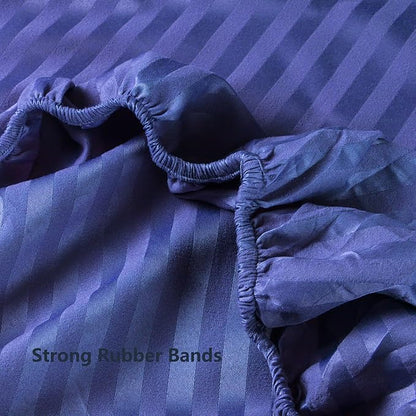 Twin Comforter Set with Sheets, 5 Pieces Super Soft Twin Bed in a Bag, All Season Solid Color Kids Bedding Set Neutral for Boys & Girls, Blue Striped