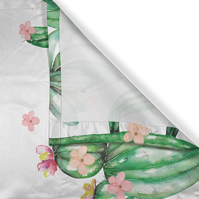 Ambesonne Cactus Long Kitchen Curtains, Mexico Style Romantic Tender Blossoms and Barren Heath Natural Vegetation, Two Panels Drapes with Rod Pocket Room Decor, 55" x 45", Green Coral