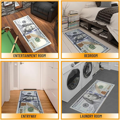 Ottomanson Machine Washable $100 Bill Design Indoor 22x53 Modern Runner Rug for Hallway, Kitchen, Bedroom, 22" x 53", Green/Multicolor