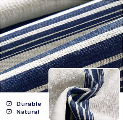 DriftAway Chris Linen Lined Valance Double Layer Thermal Insulated Room Darkening Blackout Valances 3 Inch Rod Pocket Vertical Striped Kitchen Valance for Bathroom 52 Inch by 18 Inch Ivory Dark Blue