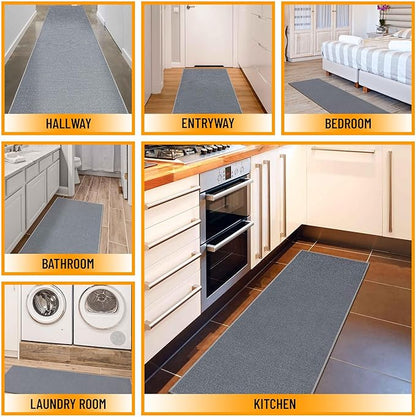 Machine Washable Modern Solid Design Non-Slip Rubberback 2x6 Traditional Runner Rug for Hallway, Kitchen, Bedroom, Living Room, 2'2" x 6', Gray
