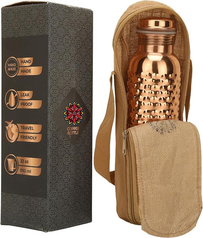 Copper Water Bottle For Drinking Black Pure Copper Ayurvedic Water Bottle 1000 ML Leak Proof,Water Bottle for Carrying Bag For for Sports, Gym,Yoga Travel,Water Bottle for Gym,Office,Hiking