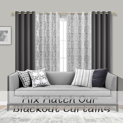 Mrs.Naturall Blackout Curtains for Bedroom,Short Window Curtains 2 Panel Sets,Dark Grey,45 Inch Length