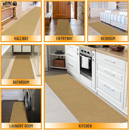 Machine Washable Modern Solid Design Non-Slip Rubberback 2x6 Traditional Runner Rug for Hallway, Kitchen, Bedroom, Living Room, 2'2" x 6', Beige