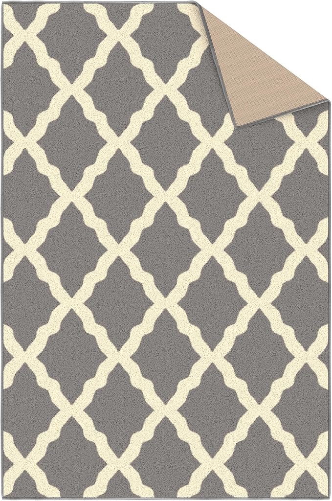 Machine Washable Moroccan Trellis Design Non-Slip Rubberback 3x5 Traditional Indoor Area Rug for Living Room, Bedroom, Kitchen, 3'3" x 5', Gray